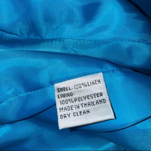 Talbots Irish Linen Turquoise Blazer Button Up Collared Pockets Women's 12 - Picture 10 of 11